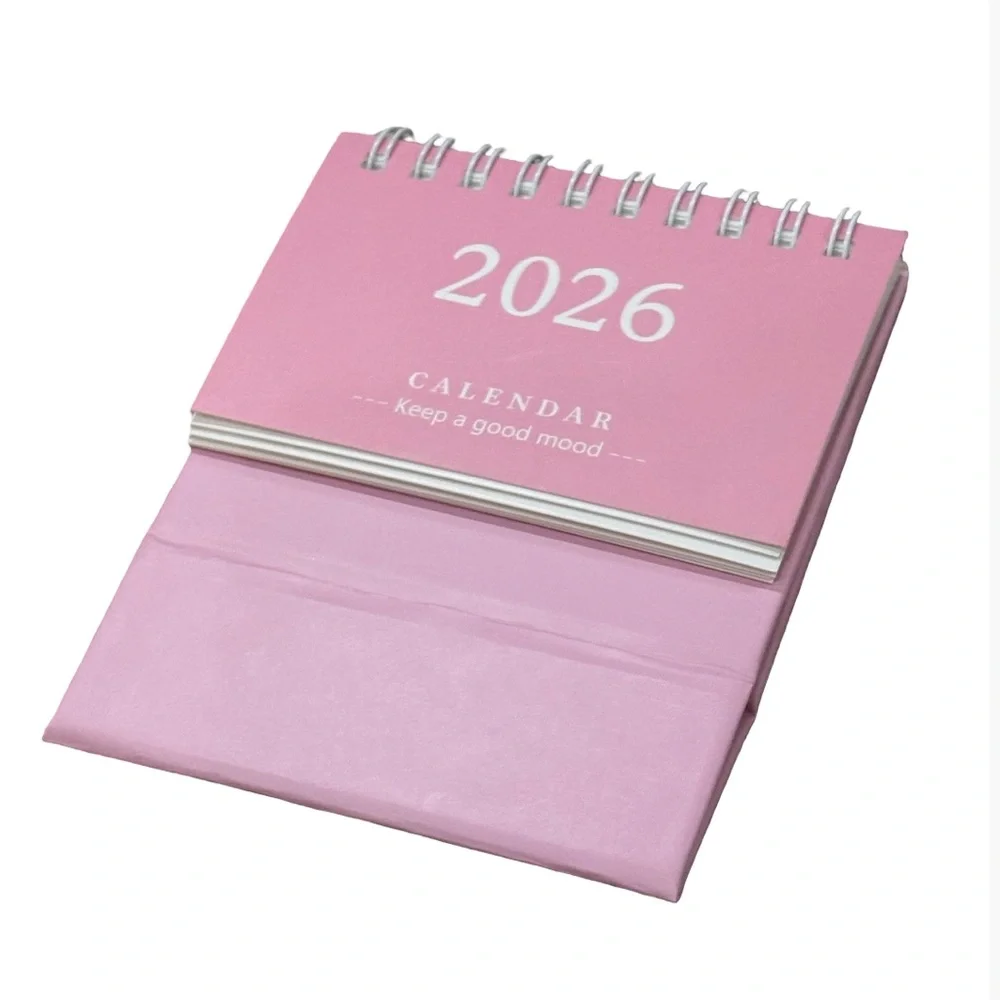 2026 Desk Calendar | Mini Flip Desktop Calendar w/ Stand (Pink)